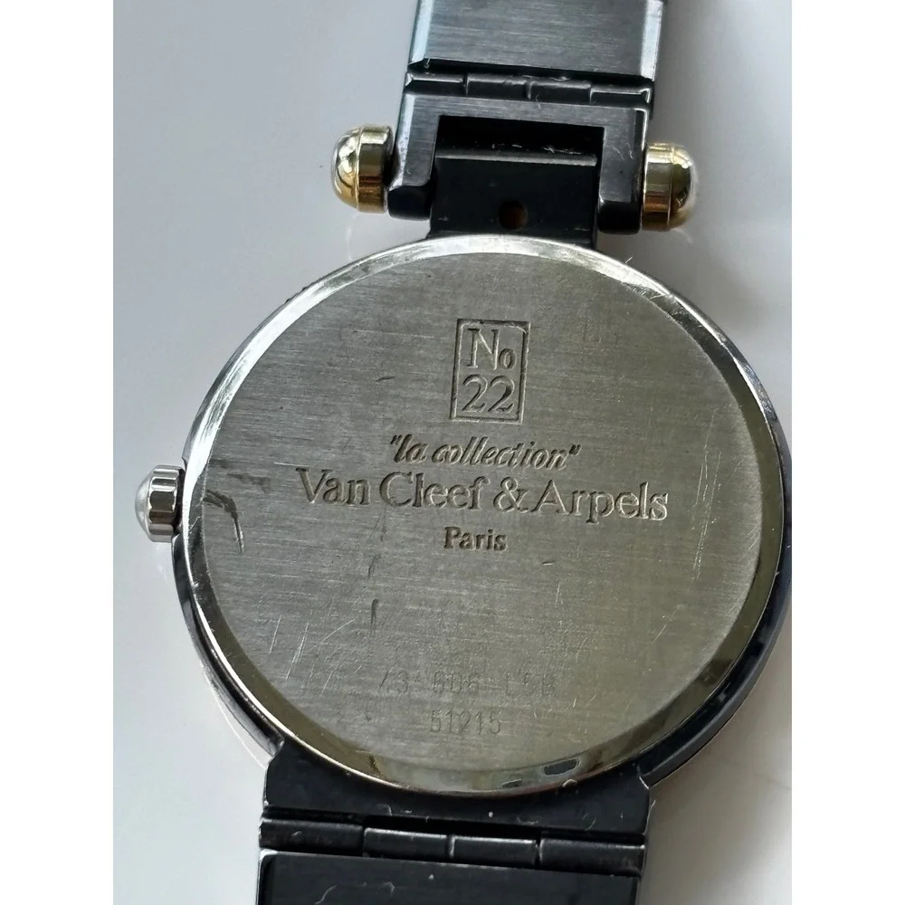 Vintage 90s Van Cleef Arpels La Collection 22 Watch Black Gold Plated COA